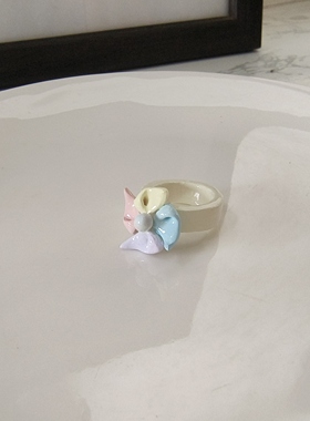 原创设计石塑粘土diy会转动的小风车手工戒指小众创意可爱少女心