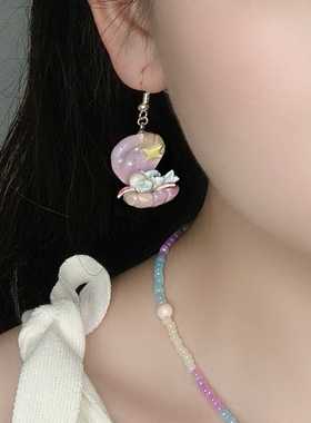 深海梦境hahaha原创设计石塑粘土diy手工耳环耳夹贝壳珍珠甜妹