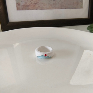 石塑粘土diy纯手工制作戒指落日山峰小众手绘创意戒指可改色