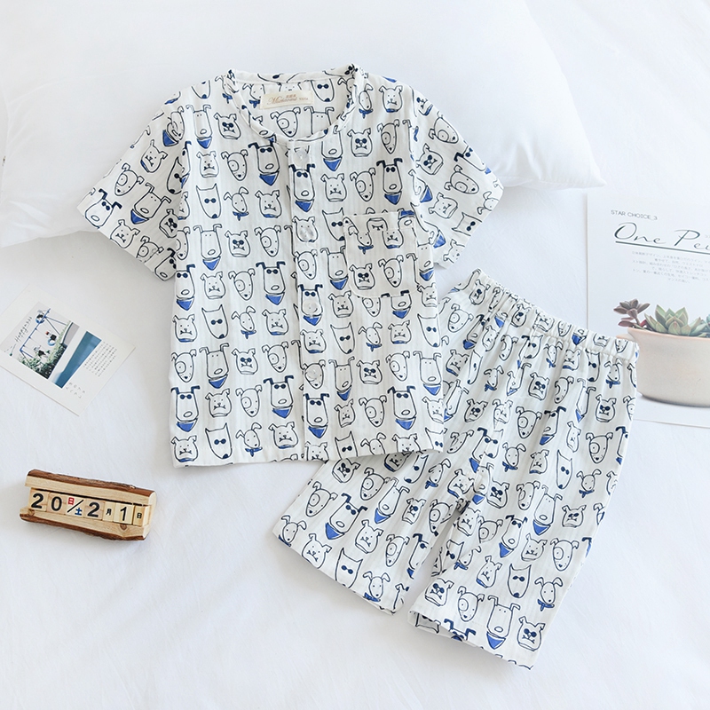 儿童夏季薄款纯棉纱布短袖睡衣套