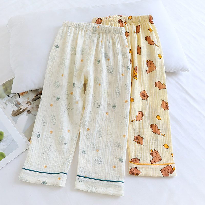 日系卡皮巴拉儿童纯棉纱布睡裤春秋男童家居裤夏季薄款全棉防蚊裤,童装/婴儿装/亲子装,家居裤/睡裤,淘宝优惠券,粉丝福利购,淘宝优惠卷
