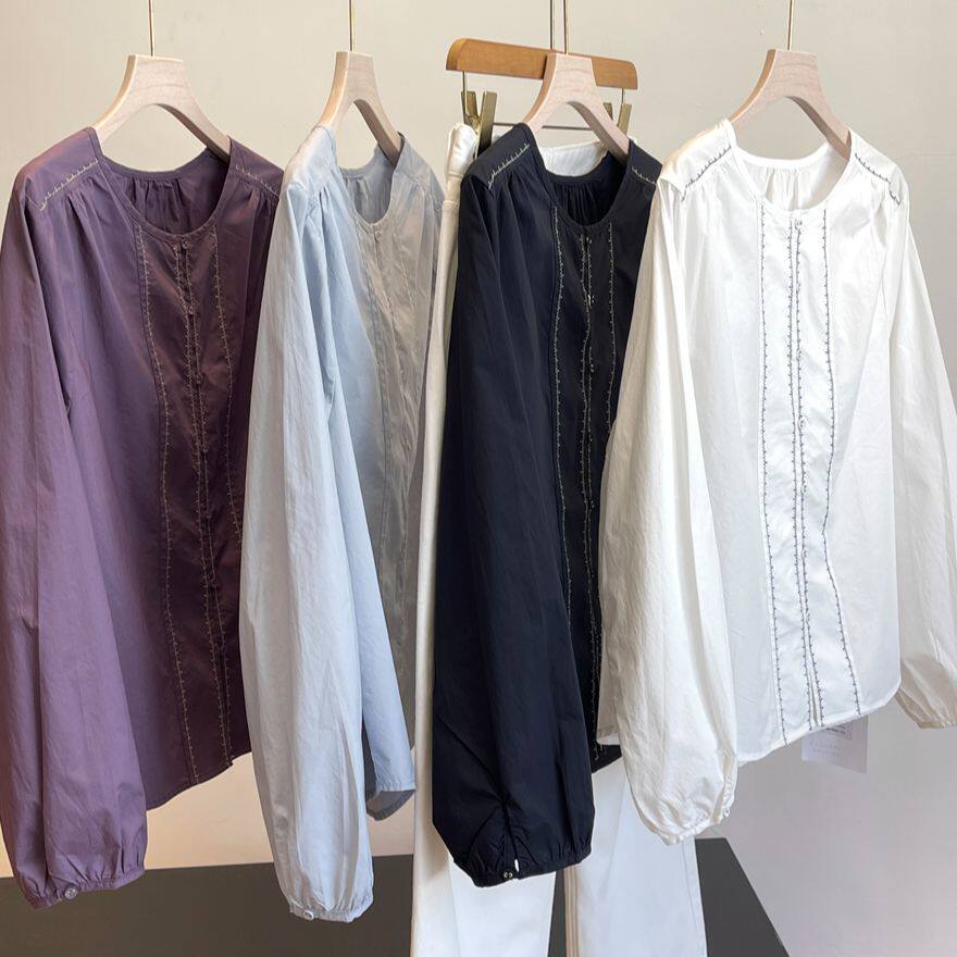 仿天丝全棉！精致小刺绣！外贸女装工厂尾货高端小宽松长袖衬衫衣