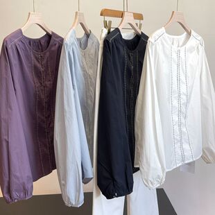 仿天丝全棉！精致小刺绣！外贸女装工厂尾货高端小宽松长袖衬衫衣