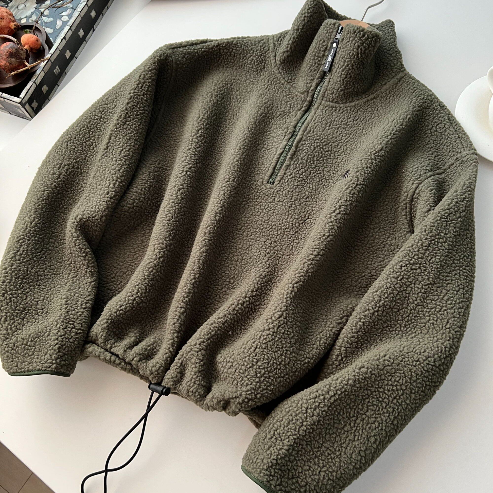 thumbnail for Thick imitation lambwoo polar fleece ~ foreign trade men's clothing scissor tail goods mountain system half zipper loose can be folded sweatshirt