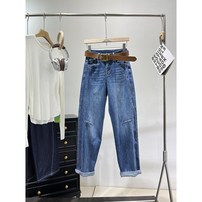 女装~进口莱卡弹力丝~舒适弹力不变型鼓包外贸工厂尾货立裁牛仔裤