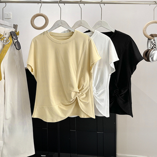 如水丝滑~奢线丝柔棉全棉 外贸工厂尾货女装打结设计感短袖T恤衫