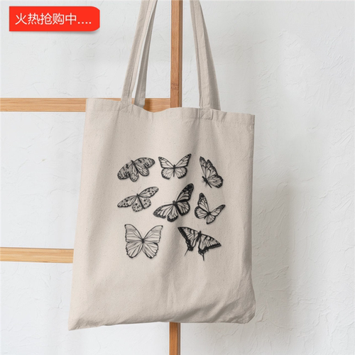 犇Women Shopper bag 印花蝴蝶托特包潮流个性百搭休闲帆布购物袋