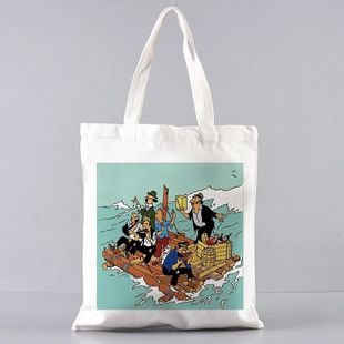 犇Tintin印花手提包时尚趣味肩购物袋可爱帆布包原宿女式tote bag