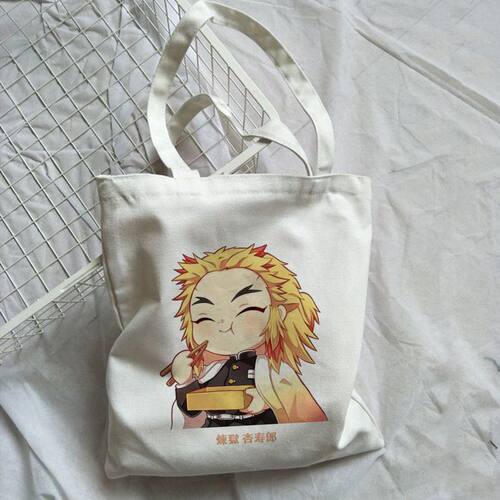 犇Demon Slayer Shopper Bag Anime 卡通印花女士帆布购物手提袋