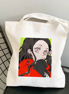 犇Women Cartoon Shopper Bags 动漫鬼灭之刃人物印花单肩帆布包