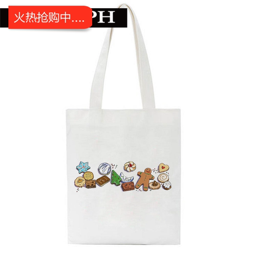 犇Merry Christmas Canvas Tote Bags 圣诞老人圣诞节单肩帆布包