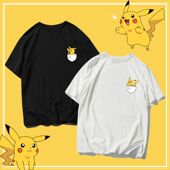 超可爱情侣装 潮 短袖 口袋妖怪皮卡丘ins风超火情侣装 运动纯棉T恤衫