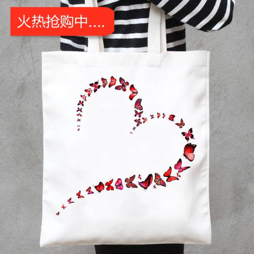 犇Butterfly Flower蝴蝶印花帆布包跨界外贸货源学生女士单间手提