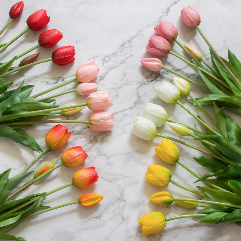 手感保湿郁金香仿真花装饰摆件pu