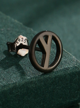 925纯银黑色耳钉耳环 耳饰 小圆圈养耳洞耳钉