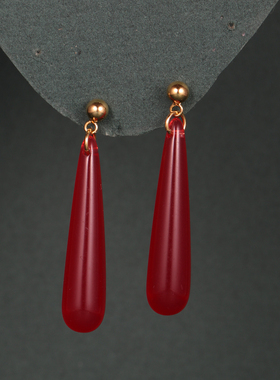 动漫cos葬送的芙莉莲同款耳饰 红水滴树脂耳钉 925银耳夹耳环