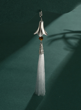 钟离耳坠 白色古风超长流苏耳饰 穗子耳夹耳钩 中国风耳环