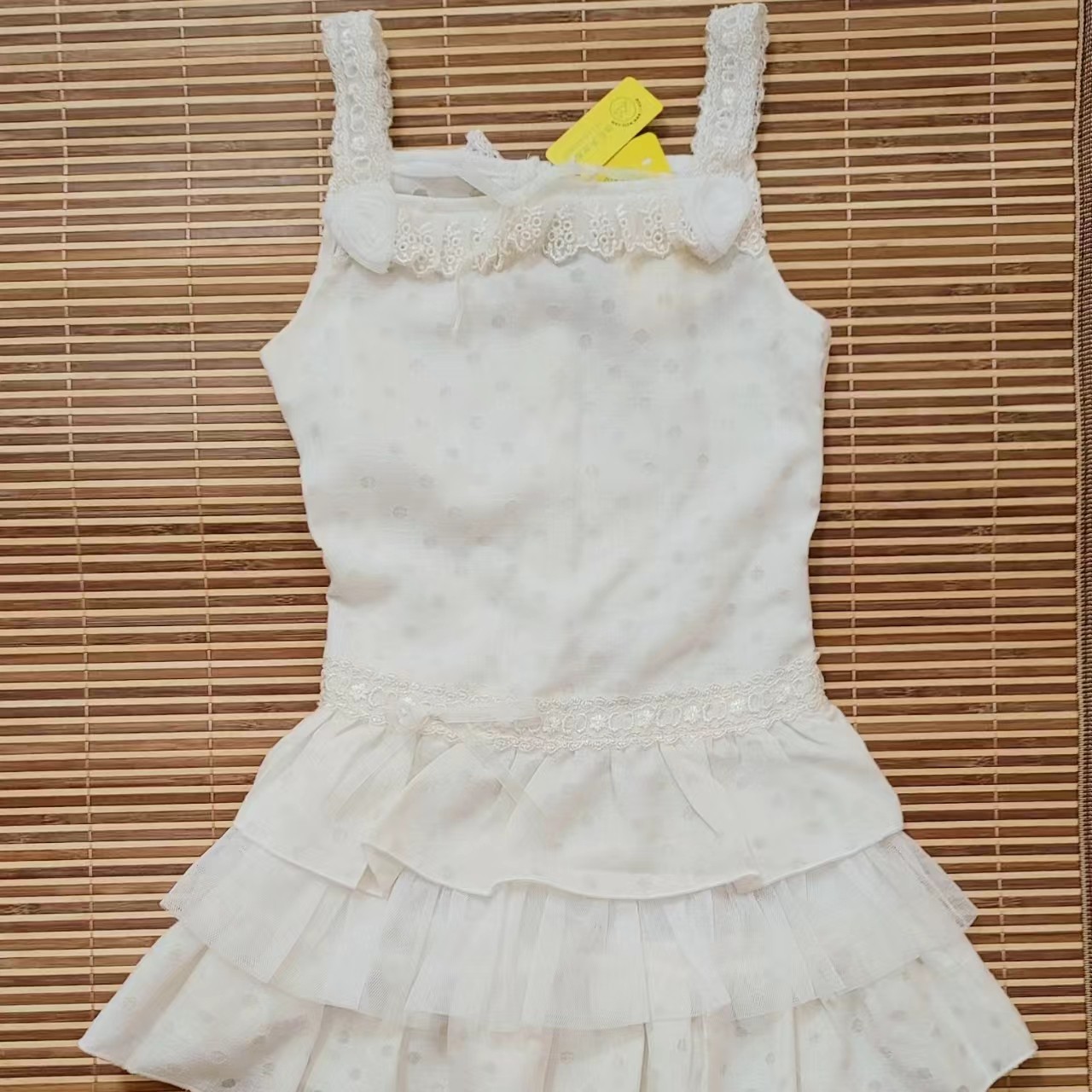 女童装幼儿连衣裙 女孩棉麻夏吊带纱裙 乳白色3岁4岁  清仓特价