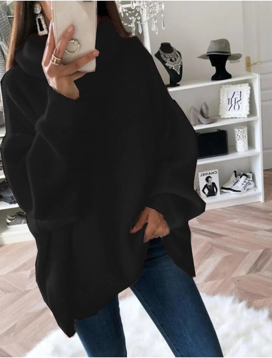 유럽과 미국 스타일의 스트리트 패션 여성 스웨터 아마존 솔리드 컬러 터틀넥 스웨터 파일 칼라 대형 느슨한 국경