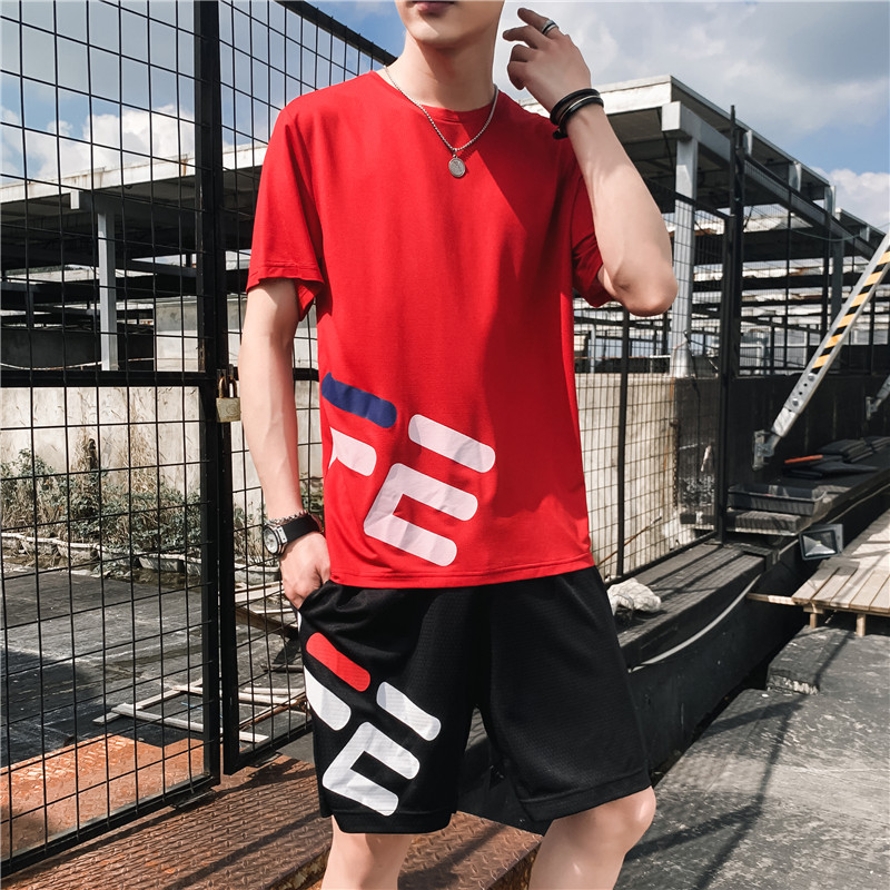 夏季主推青少年大码休闲圆领短袖T恤短裤印花套装男TZ22P25,男装休闲套装,电商B226-2（原B217-2）