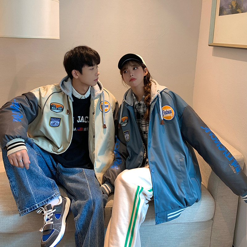 2022新款情侣休闲宽松连帽潮流皮棒球服羽绒服外套男YR2166P185,男装羽绒服,电商B226-2（原B217-2）