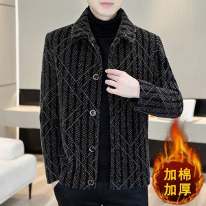 抖音直播韩版修身毛呢大衣短款加棉夹克外套上衣男A75P140图片