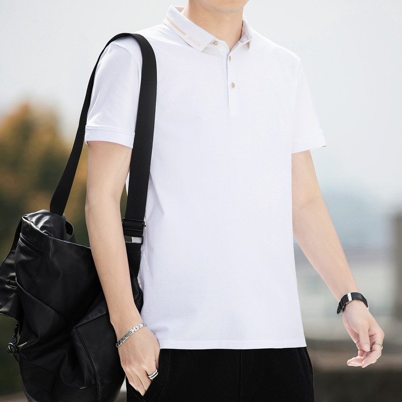 夏季新品翻领短袖T恤商务休闲简约舒适百搭polo上衣男215P33图片
