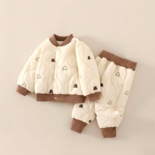 婴儿外穿棉衣裤套装120克加绒棉袄0-2岁男女宝宝秋冬厚款棉服外套
