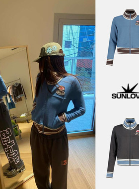 SUNLOVE W Emblems 撞色拼接短款运动拉链开衫外套