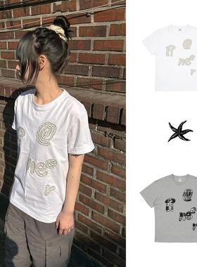 25夏 THE COLDEST MOMENT TCM pioneer  格子贴布落肩宽松短袖T恤