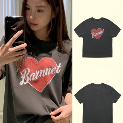 韩国潮牌the Barnnet八奶爱心字母印花短袖T恤新款休闲复古上衣女