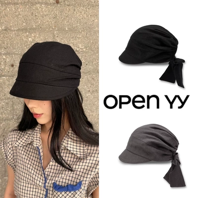 openyy亚麻系带贝雷帽炫雅同款帽子绑带报童帽遮阳画报帽