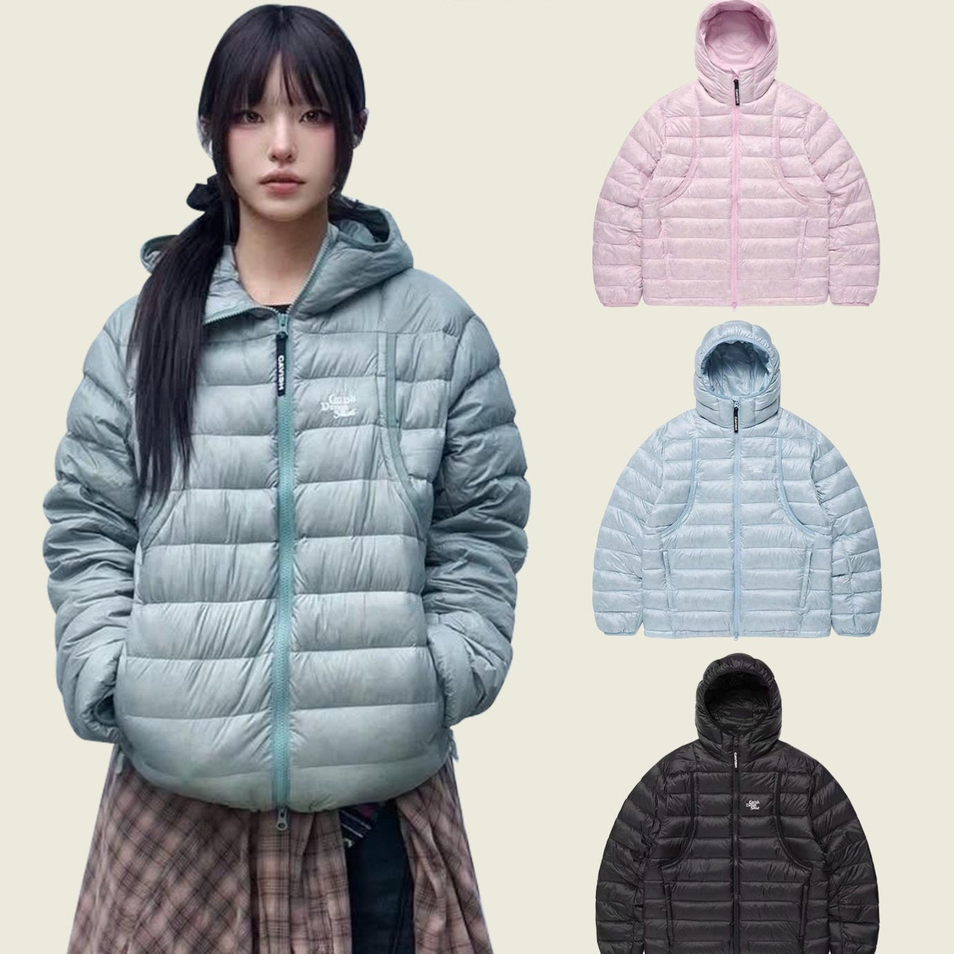 韩国小众潮牌cavish排骨羽绒服女90灰鸭绒连帽保暖轻薄羽绒服外套