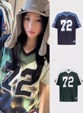 Sunlove 24春夏新款v领数字运动休闲球衣短袖T恤男女款jennie同款