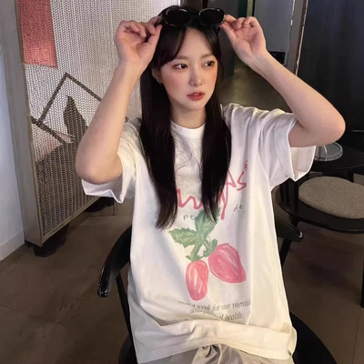 韩国潮牌phyps草莓25春夏可爱甜美休闲宽松短袖女T恤