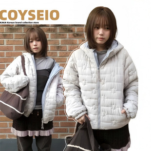 韩国小众潮牌coyseio排骨棉服女星星图案夹棉连帽外套保暖上衣冬