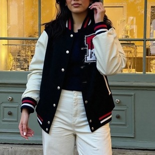 外贸现货 HUMAN日系潮牌HM复古秋冬棒球服夹克刺绣联名情侣外套女