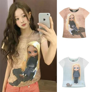 韩国coyseio小布联名款正肩短袖卡通印花T恤女修身显瘦百搭女上衣