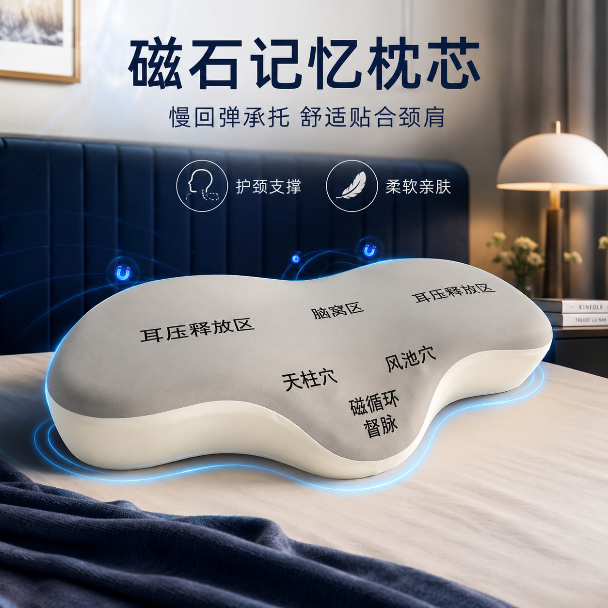人体工学量子护颈承托枕磁石记忆