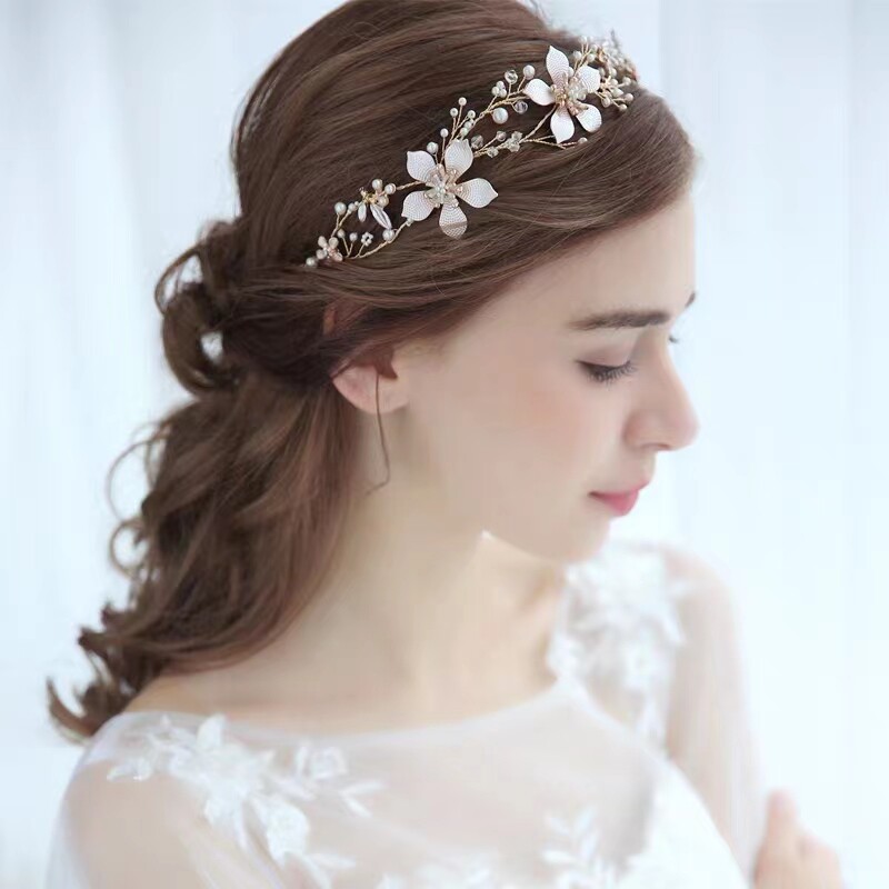 超仙精致气质甜美发带婚礼婚纱头饰韩式新娘花环金色发箍2023新款
