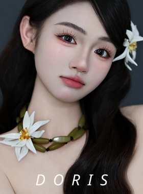 清新度假风串珠花朵锁骨链绿色白花项链耳环手链套装影楼写真拍照