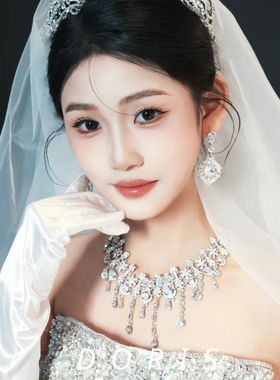 新款新娘项链欧美夸张水钻流苏项链套装女个性气质设计高级感项链