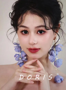 925银针紫色花朵长款流苏耳环高级感新娘礼服晨袍耳饰2023新款