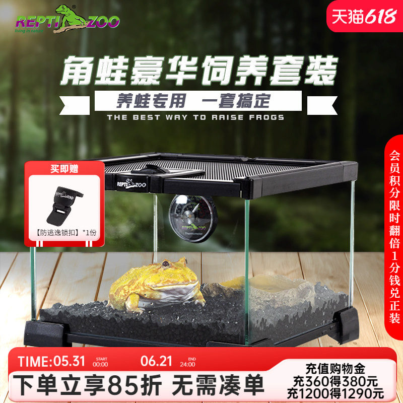 Reptizoo瑞皮角蛙饲养箱霸王黄金角蛙泥造景爬宠玻璃缸用品套装
