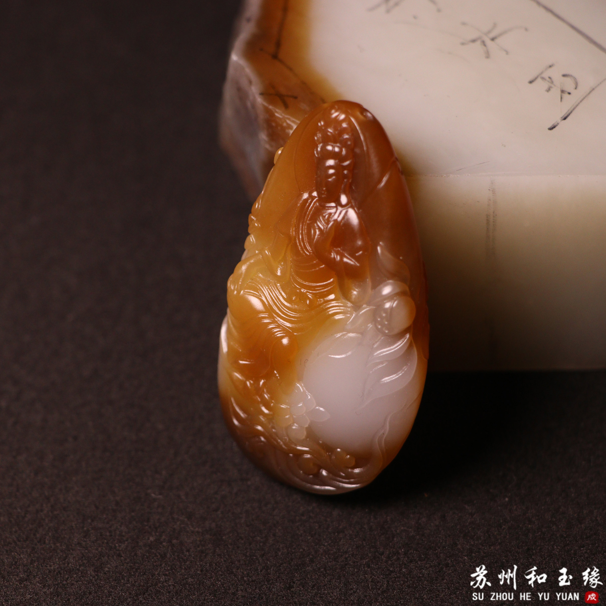 苏州和玉缘新疆和田玉且末金山糖白观音男女同款苏工玉石挂件项链