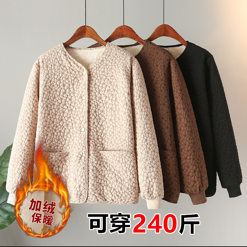 新款加绒胖妈妈加厚加肥大码外套