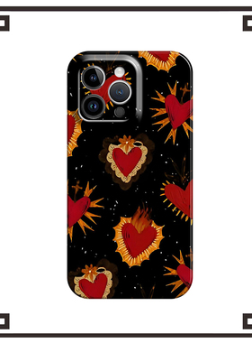 朋克红色爱心适用iphone17promax菲林手机壳苹果16华为p70nova7vivos30iqoo11软红米k80note14小米15一加13硬