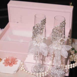 满钻珍珠酒杯结婚婚礼敬酒杯diy新婚礼物送新人高脚杯手工材料包