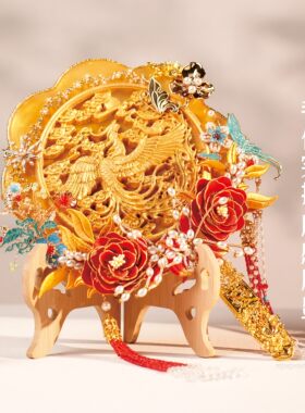 芷风棠月 新娘团扇结婚秀禾服高级diy材料包喜扇重工结婚扇子缠花