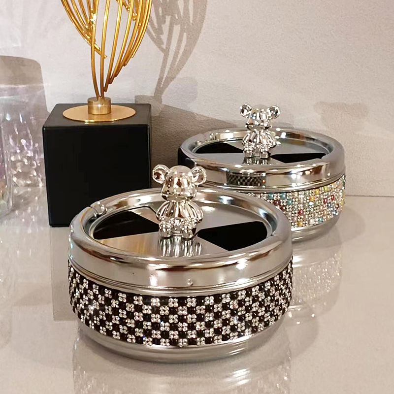 带盖镶钻创意不锈钢家用轻奢烟缸